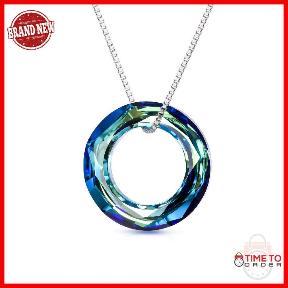Sterling Silver Circle Pendant Necklace with Austrian Crystals 18 Inch